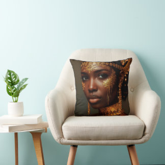 Beautiful Nubian Goddess in Gold Cushion