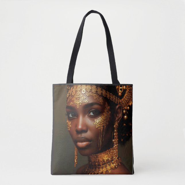 Beautiful Nubian Goddess in Gold Tote Bag (Front)