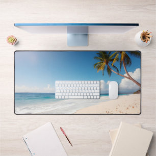 Beautiful Ocean Beach Palm Tree Desk Mat