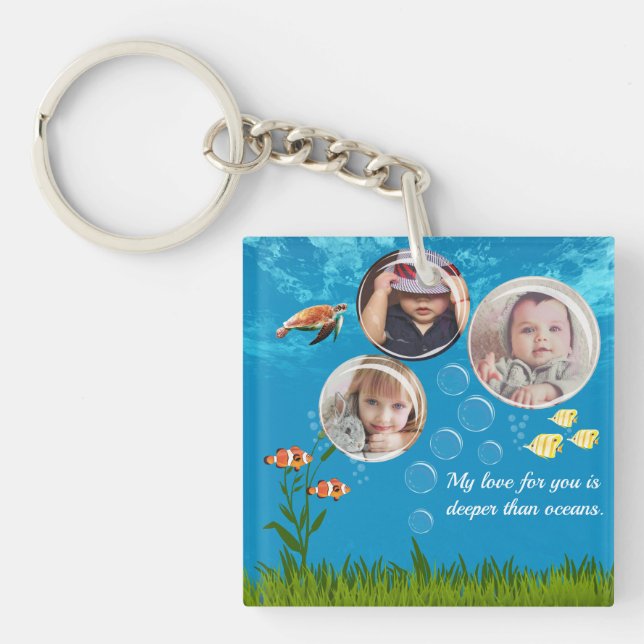 Beautiful Ocean Blue Tropical Fish Underwater Key Ring (Front)