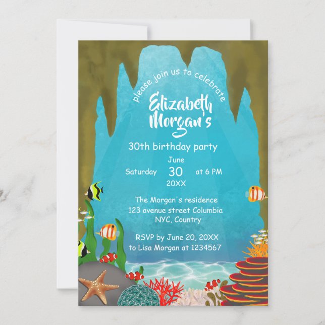 Beautiful Ocean Cave Under the Sea Birthday Invitation (Front)