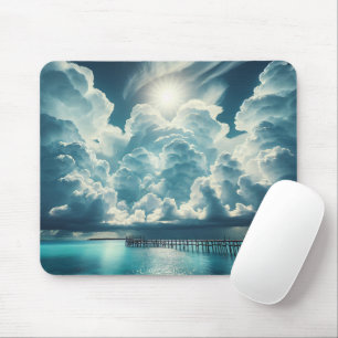 Beautiful Ocean, Dock and Fluffy Clouds Mouse Mat