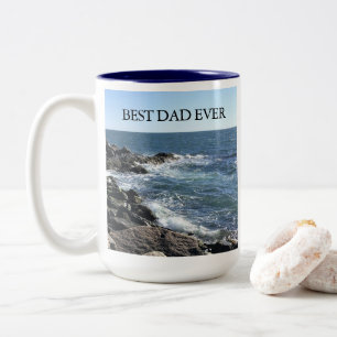 Beautiful Ocean Photo Best Dad Ever Seashore Two-Tone Coffee Mug