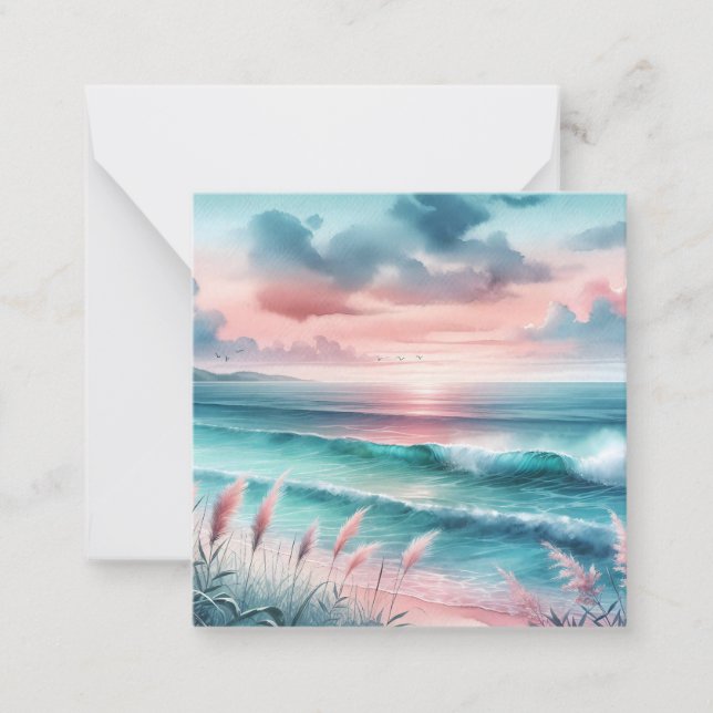 Beautiful Ocean Scene in Pink and Blue Card (Front)