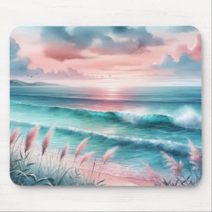 Beautiful Ocean Scene in Pink and Blue Mouse Mat