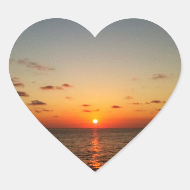 beautiful ocean sunset yellow orange red heart sticker (Front)