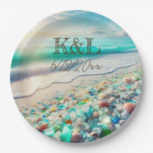 Beautiful Ocean Waves and Sea Glass Personalised Paper Plate