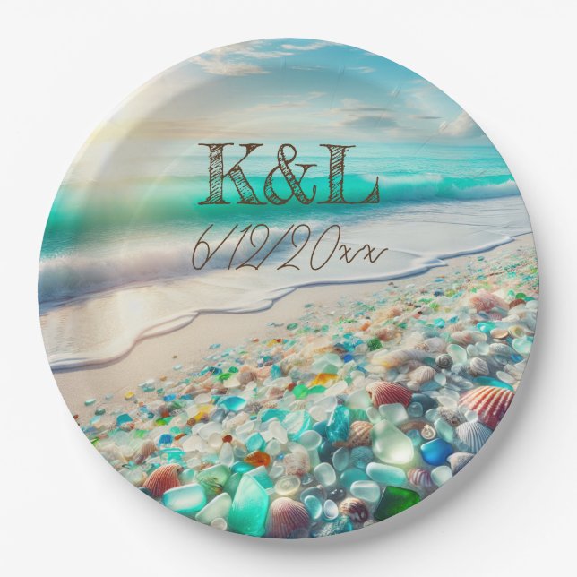 Beautiful Ocean Waves and Sea Glass Personalised Paper Plate (Front)