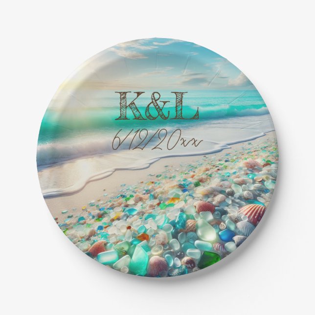 Beautiful Ocean Waves and Sea Glass Personalised Paper Plate (Front)