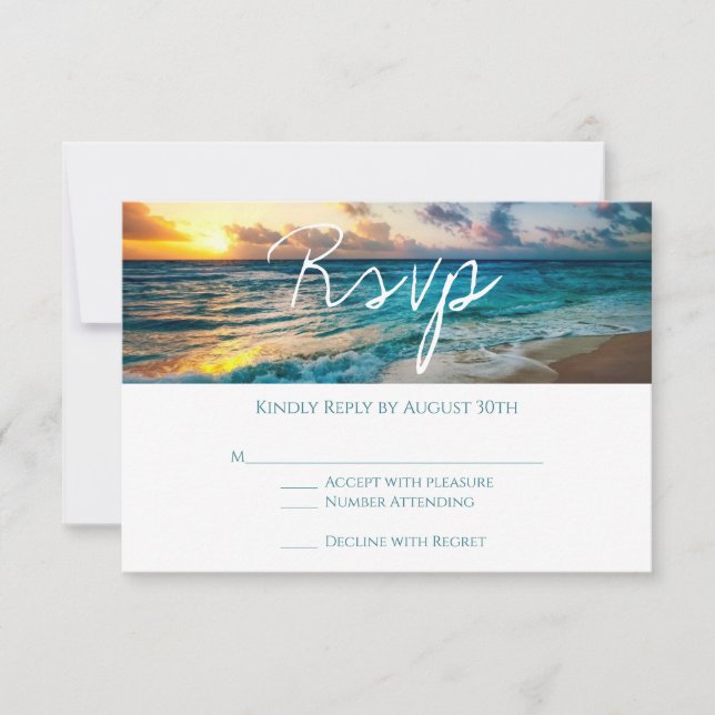 Beautiful Ocean Waves Summer Beach Wedding RSVP Card (Front)