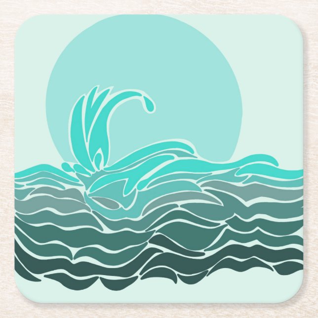 Beautiful ocean waves & sunset square paper coaster (Front)