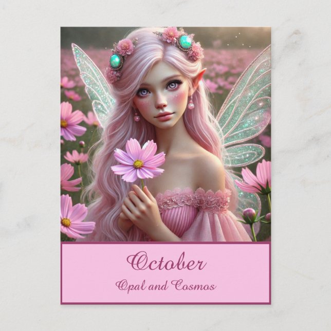Beautiful October Fairy in Cosmos Postcard (Front)