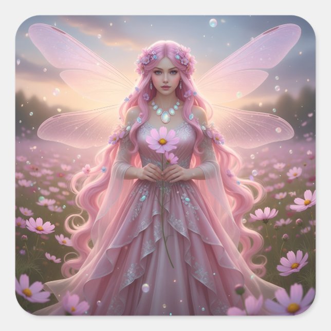 Beautiful October Opal Fairy Square Sticker (Front)