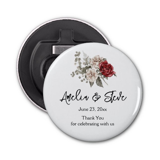 Beautiful Off-White & Red Roses Floral Bouquet Bottle Opener (Front)
