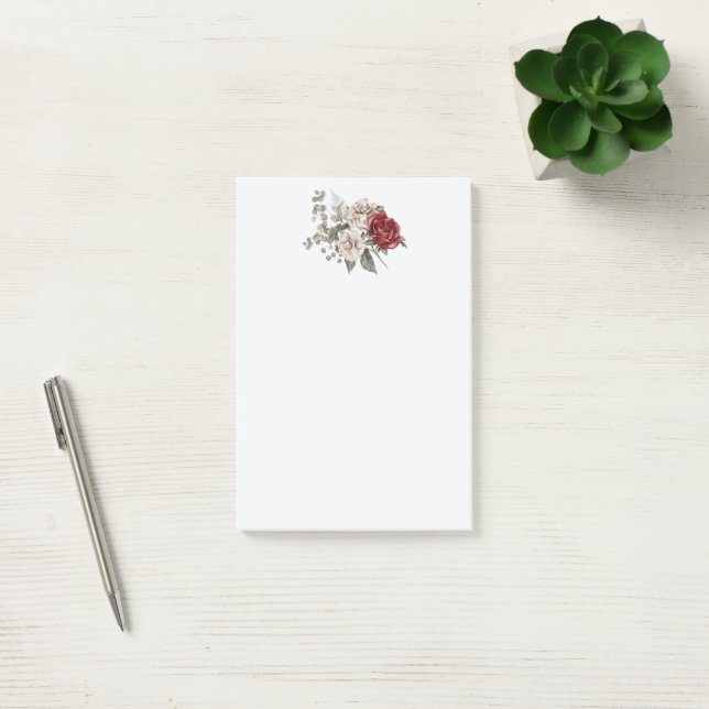 Beautiful Off-White & Red Roses Floral Bouquet Post-it Notes (Office)