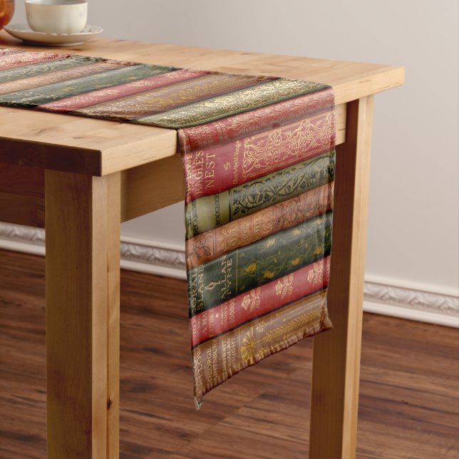 Beautiful Old Book Spines (Sage, Beige, Rose) Short Table Runner (In Situ)