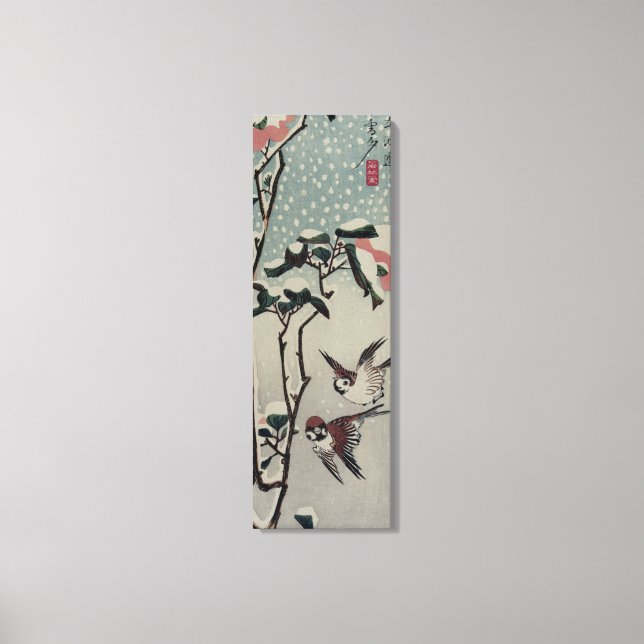 Beautiful Old Japanese Painting of Birds & Snow Canvas Print (Front)