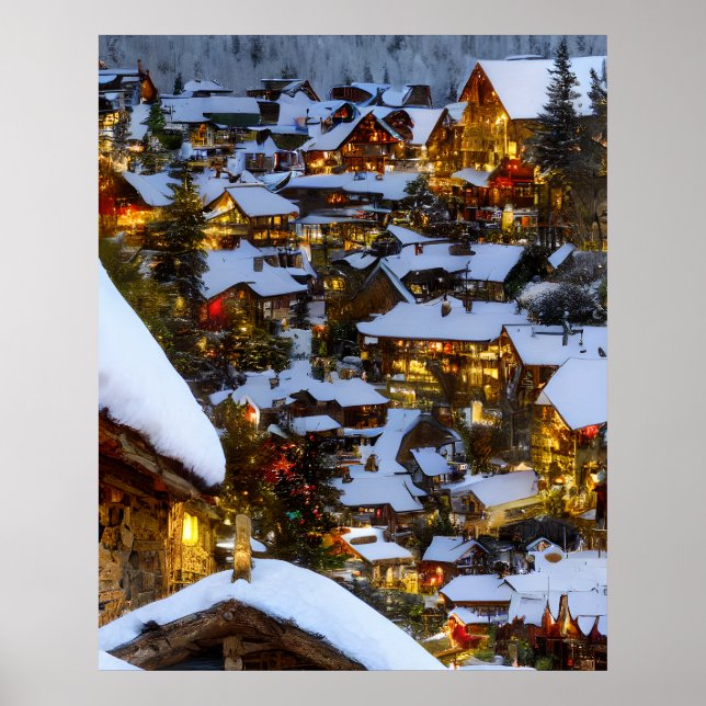 Beautiful old mountain village at Christmas  Poster (Front)