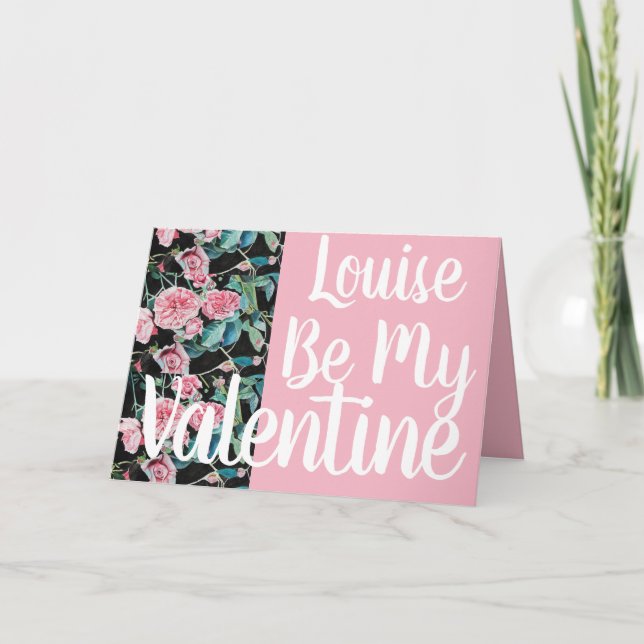 Beautiful Old Pink Roses Be My Valentine Card (Front)