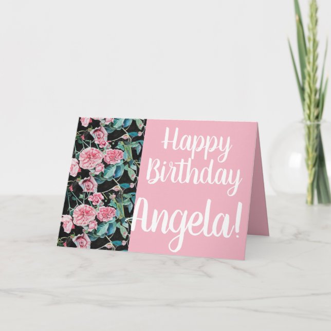 Beautiful Old Pink Roses Happy Birthday Card (Front)