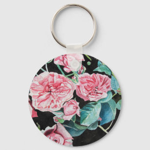 Beautiful Old Pink Roses Key Ring