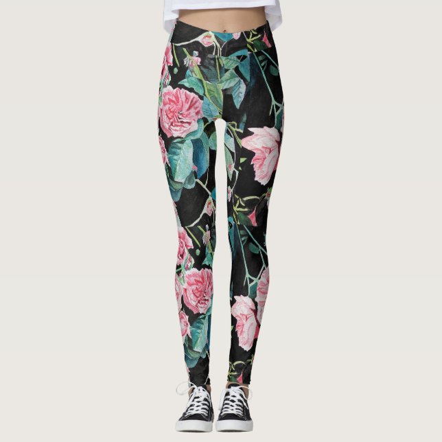 Beautiful Old Pink Roses medium Leggings (Front)
