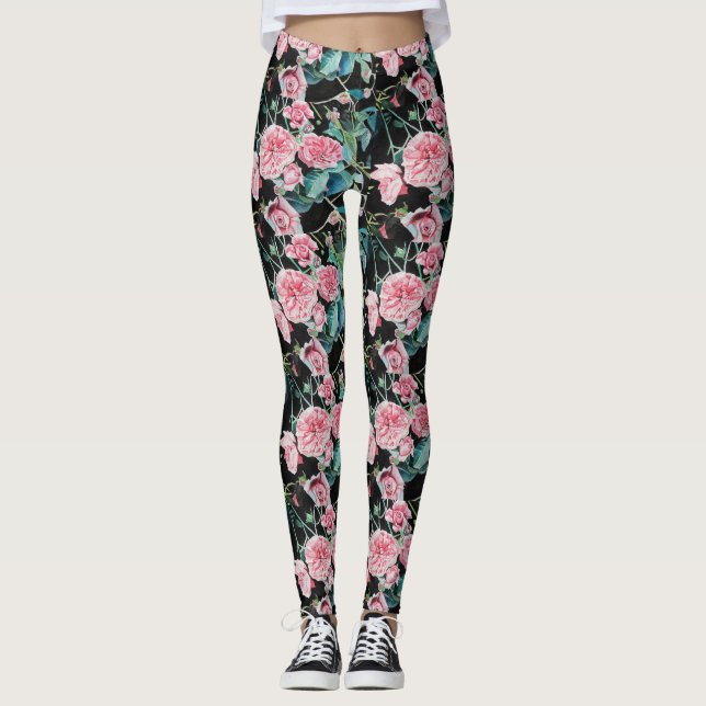 Beautiful Old Pink Roses small rose Leggings (Front)