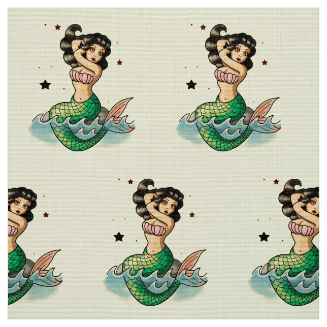 Beautiful Old School Mermaid Fabric (Swatch)