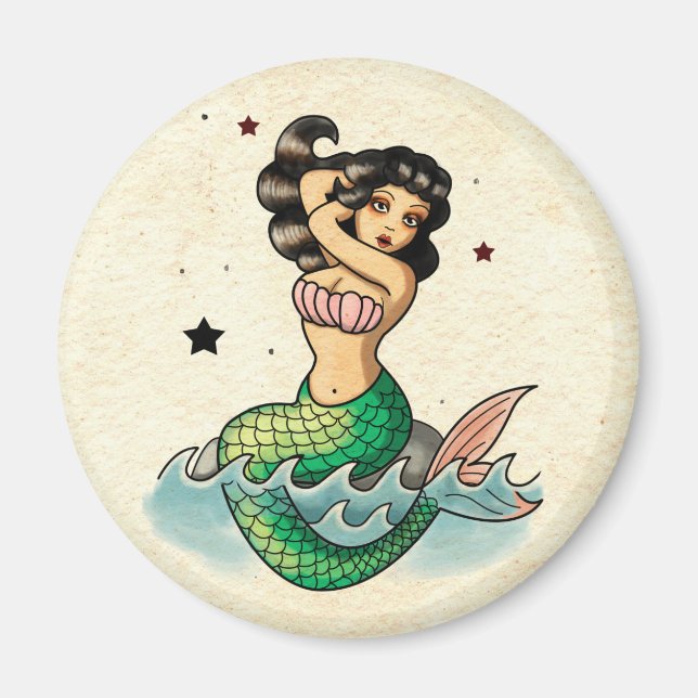 Beautiful Old School Mermaid Magnet (Front)