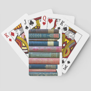 Beautiful old vintage books, book spines playing cards
