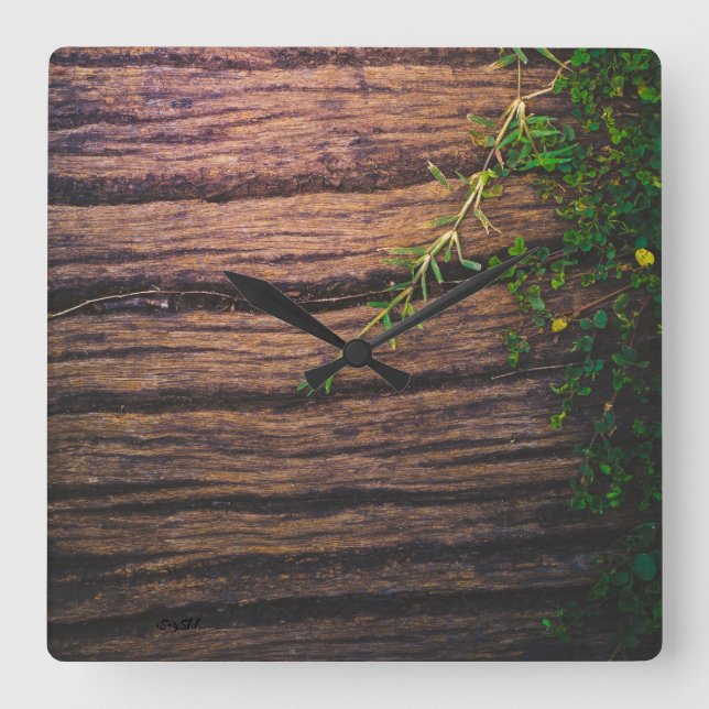 beautiful old wood square wall clock (Front)