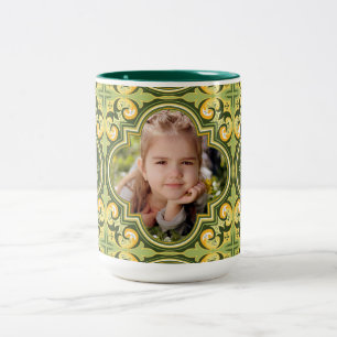 Beautiful olive and yellow Azulejos, custom photo Two-Tone Coffee Mug