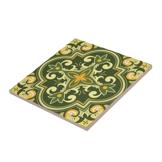 💚💛 Beautiful olive and yellow Azulejos  Tile (Side)