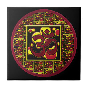 Beautiful Om Aum Symbol w/Circles and Squares Tile