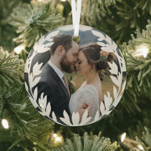 Beautiful Open White Wreath Add Wedding Photo Glass Tree Decoration