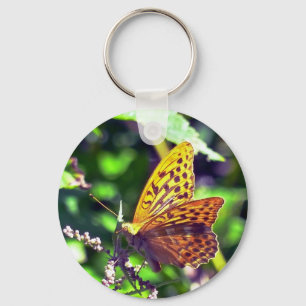 Beautiful Orange and Black Spotted Butterfly Key Ring