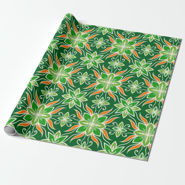 Beautiful Orange and Green Wrapping Paper (Unrolled)
