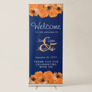 Beautiful Orange and Navy Blue Flowers Retractable Banner
