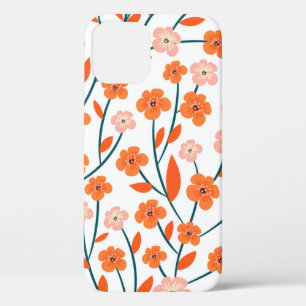 Beautiful orange and pastel flowers seamless patte iPhone 12 case