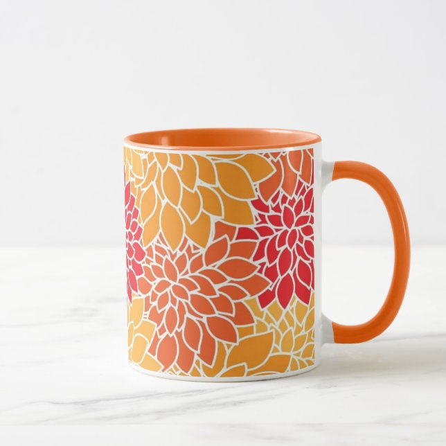 Beautiful Orange and Red Floral Mug (Right)
