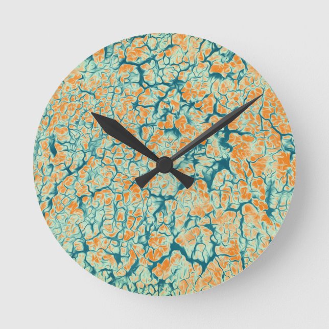 Beautiful Orange and Teal Nature Abstract Round Clock (Front)