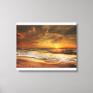 Beautiful Orange Beach Ocean Sunset Canvas Print