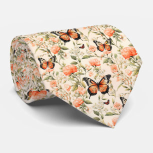Beautiful Orange Butterflies On Pale Orange Tie