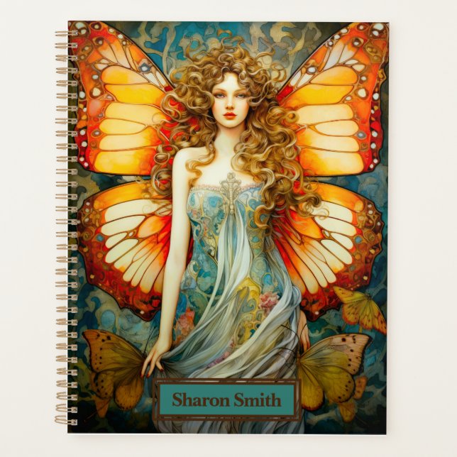 Beautiful Orange Butterfly Lady Personalise  Planner (Front)