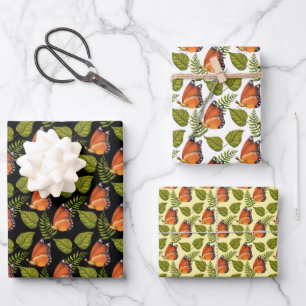 Beautiful Orange Butterfly Pattern Coordinated Wrapping Paper Sheet