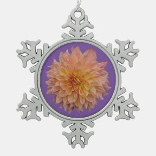 Beautiful orange dahlia snowflake pewter christmas ornament