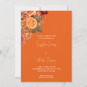 Beautiful Orange Floral Bouquet Orange Wedding Invitation