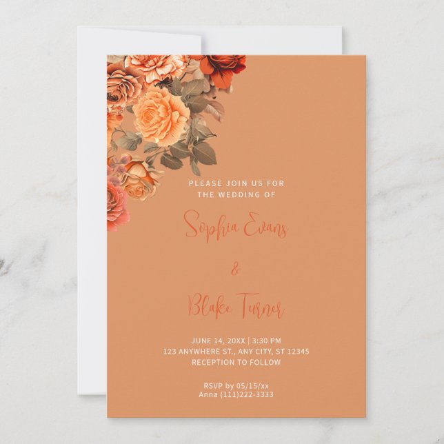 Beautiful Orange Floral Bouquet Orange Wedding Invitation (Front)