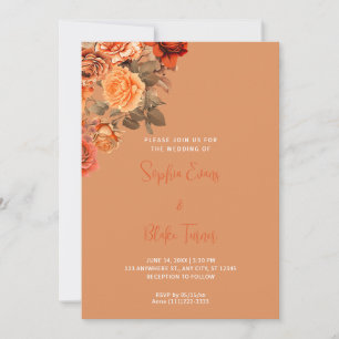 Beautiful Orange Floral Bouquet Orange Wedding Invitation