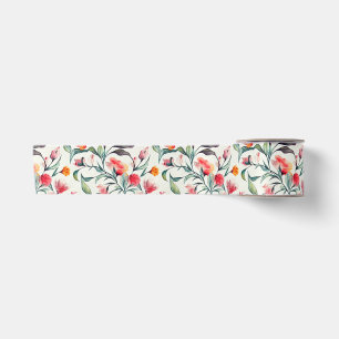 Beautiful Orange Floral Green Leaves Satin Ribbon